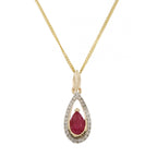9ct Yellow Gold Ruby & Diamond Oval Pendant & Chain