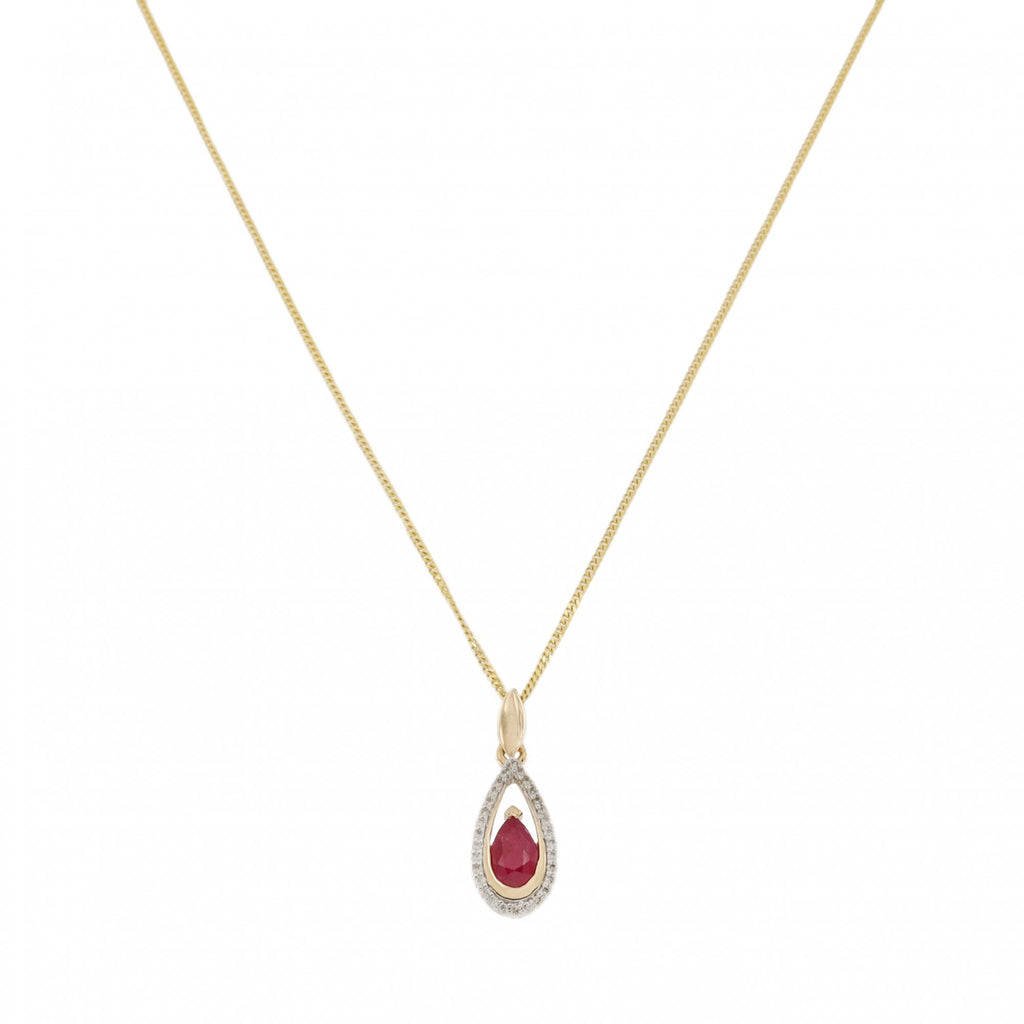 9ct Yellow Gold Ruby & Diamond Oval Pendant & Chain
