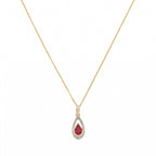 9ct Yellow Gold Ruby & Diamond Oval Pendant & Chain