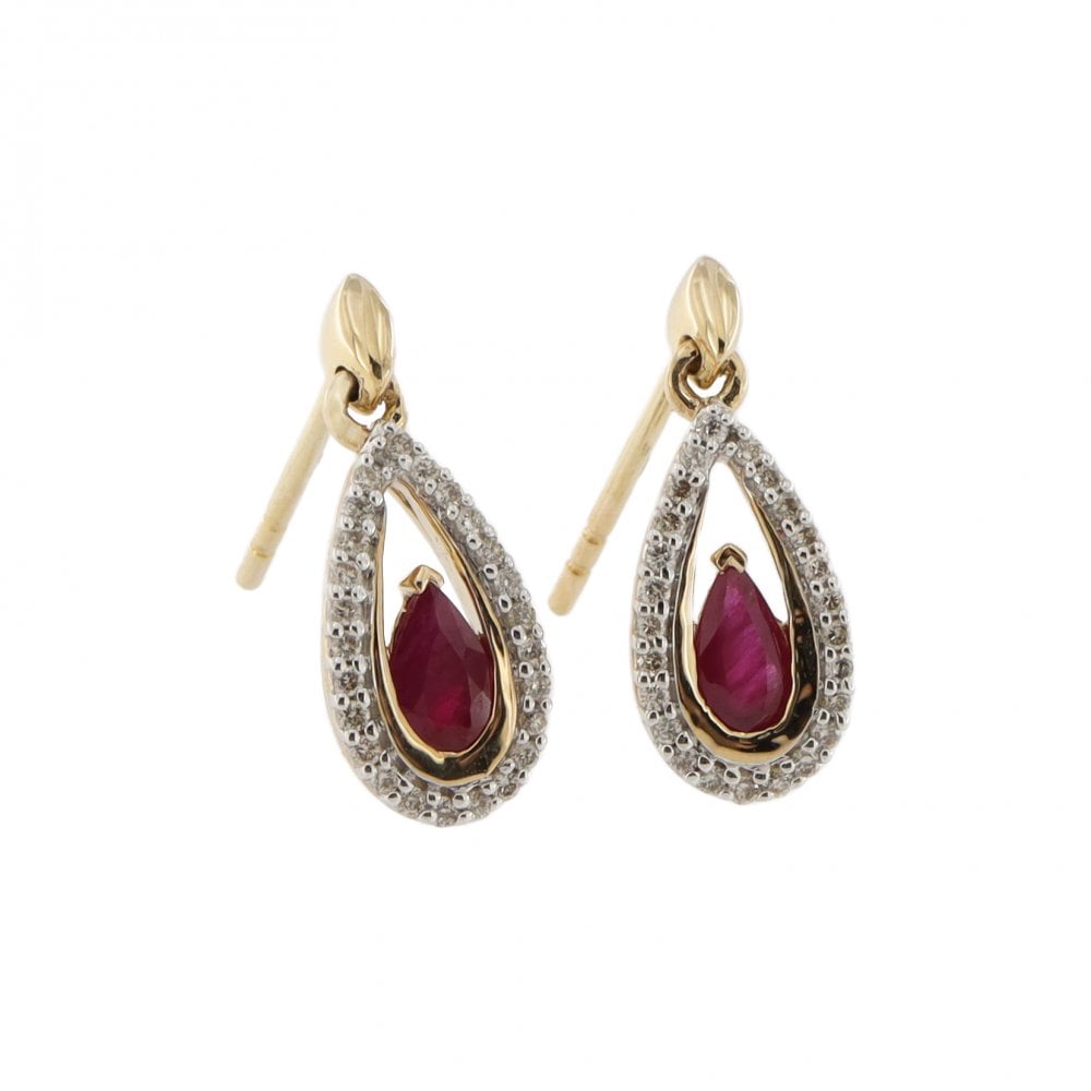 9ct Yellow Gold Ruby & Diamond Oval Drops