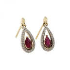 9ct Yellow Gold Ruby & Diamond Oval Drops