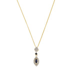 9ct White Gold Sapphire & Diamond Marques Cluster Pendant & Chain