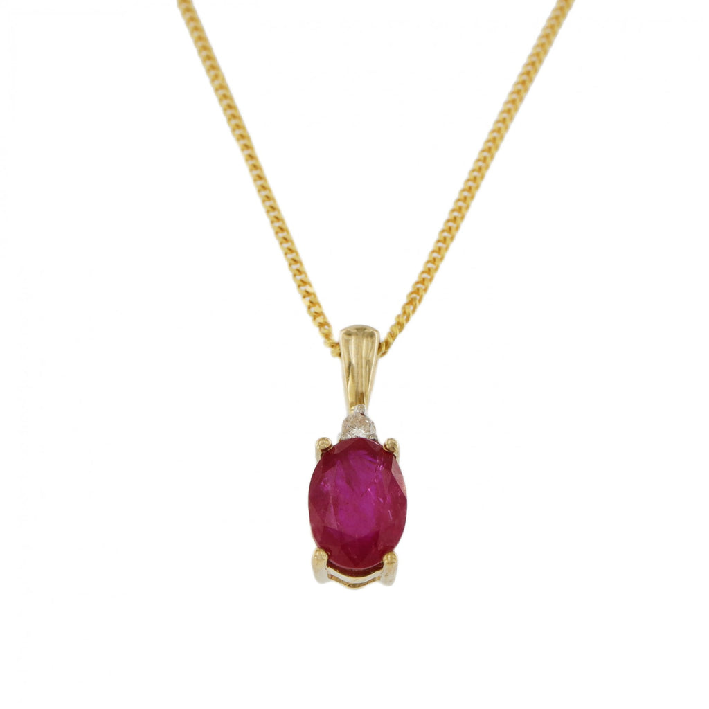 9ct Yellow Gold Ruby & Diamond Oval Pendant & Chain
