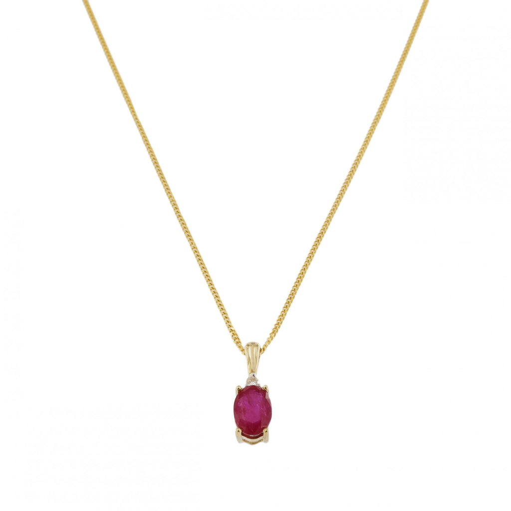 9ct Yellow Gold Ruby & Diamond Oval Pendant & Chain
