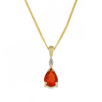 9ct Yellow Gold Fire Opal & Diamond Pendant & Chain