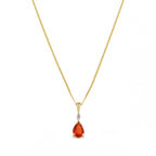 9ct Yellow Gold Fire Opal & Diamond Pendant & Chain
