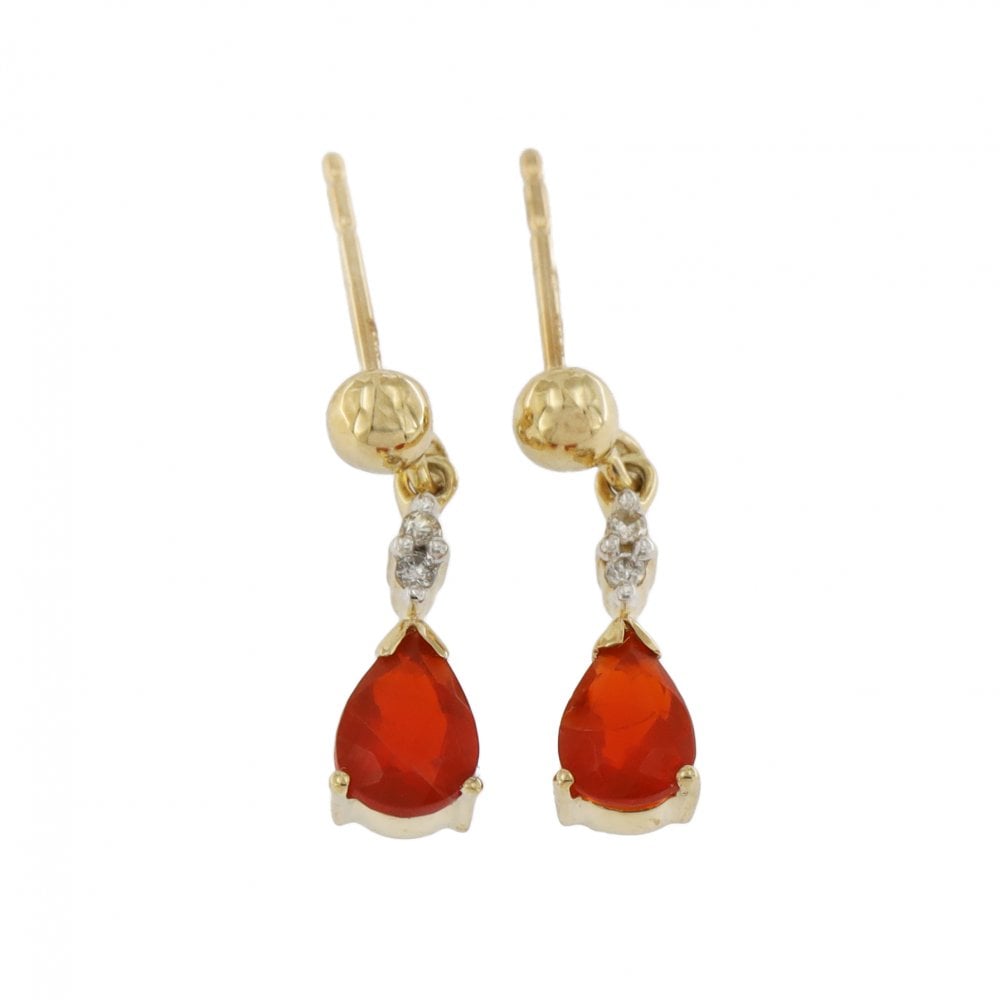 9ct Yellow Gold Fire Opal & Diamond Drops