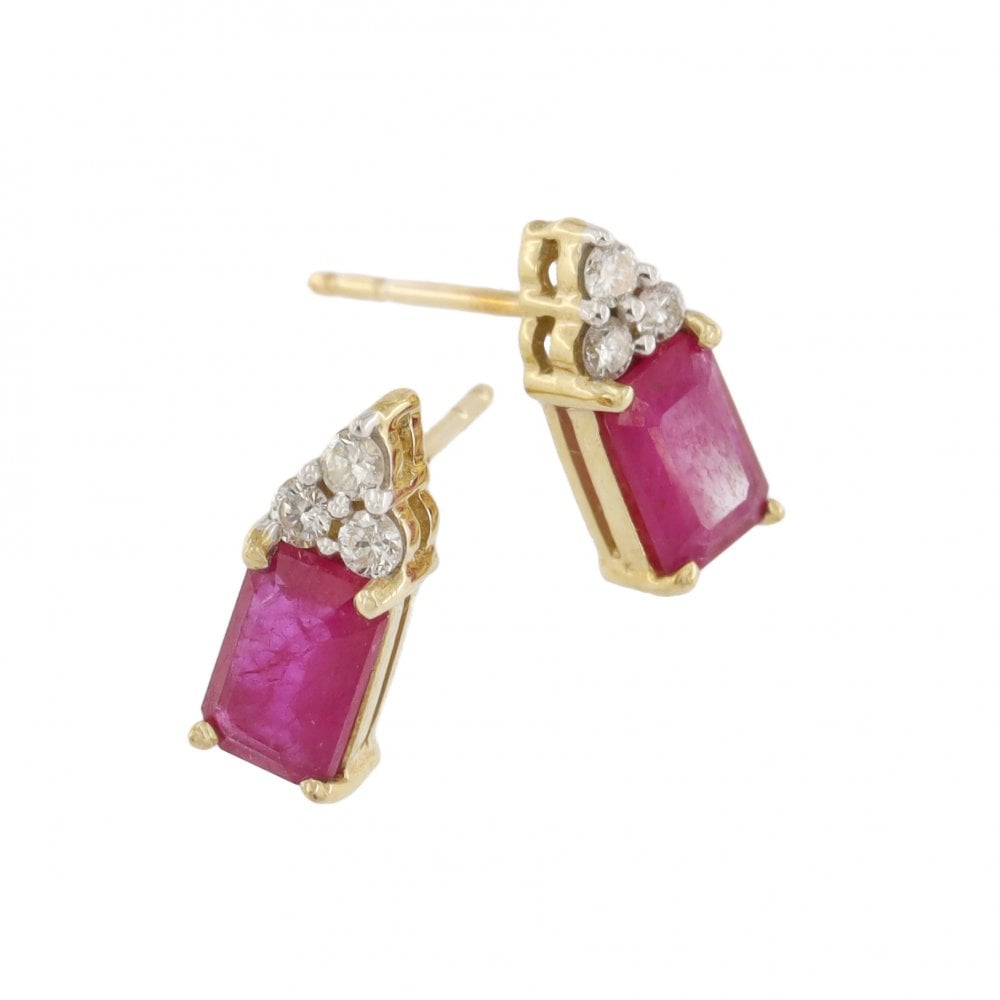 9ct Yellow Gold Ruby & Diamond Drops