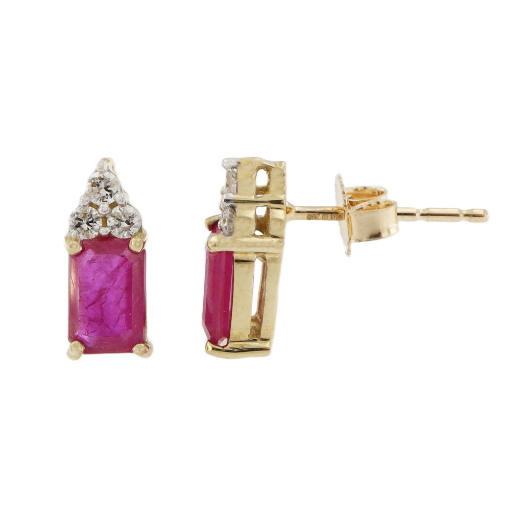 9ct Yellow Gold Ruby & Diamond Drops