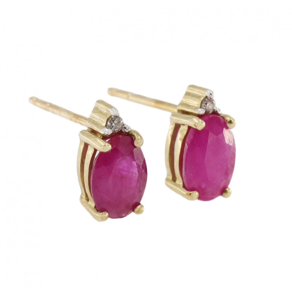 9ct Yellow Gold Ruby & Diamond Drops