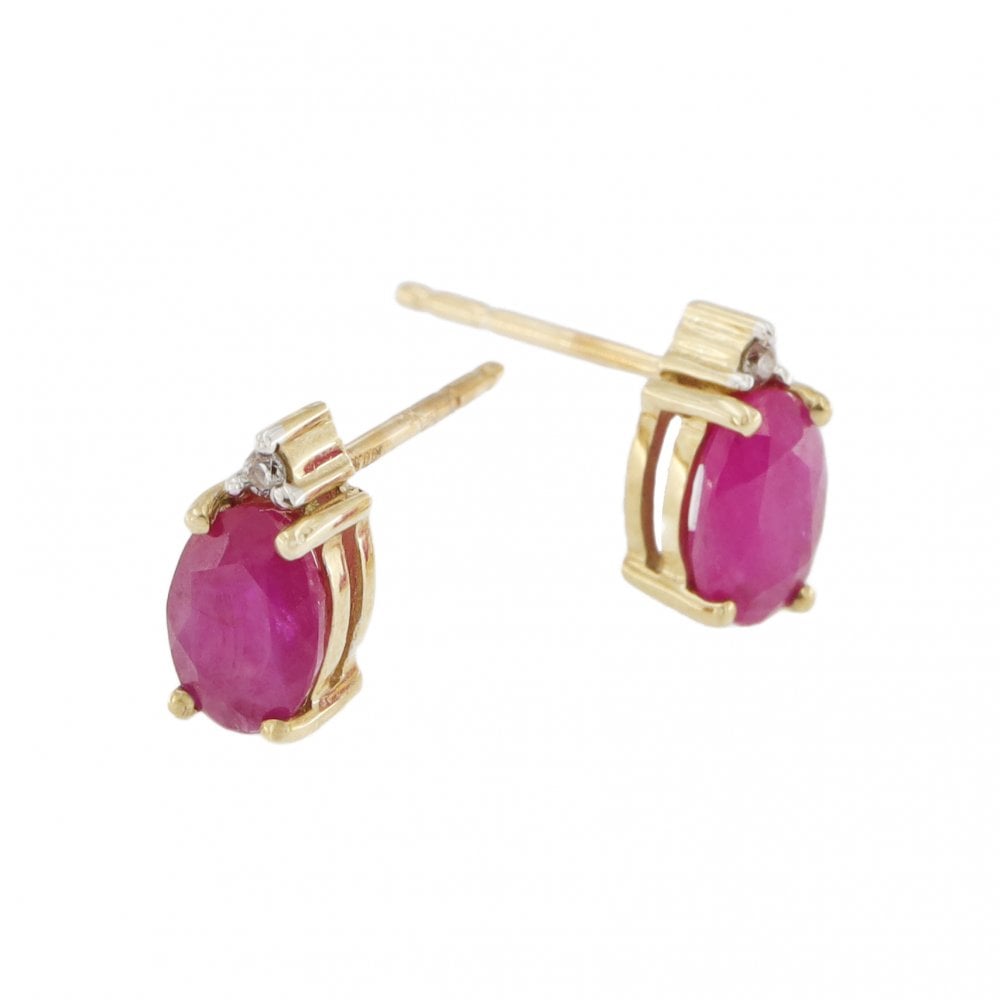 9ct Yellow Gold Ruby & Diamond Drops