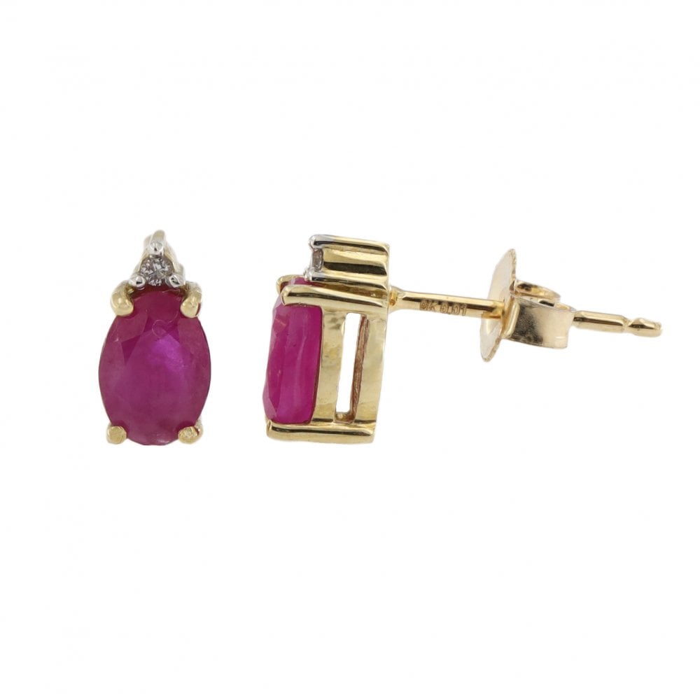 9ct Yellow Gold Ruby & Diamond Drops