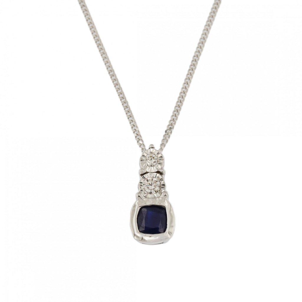 9ct White Gold Sapphire & Diamond Pendant & Chain
