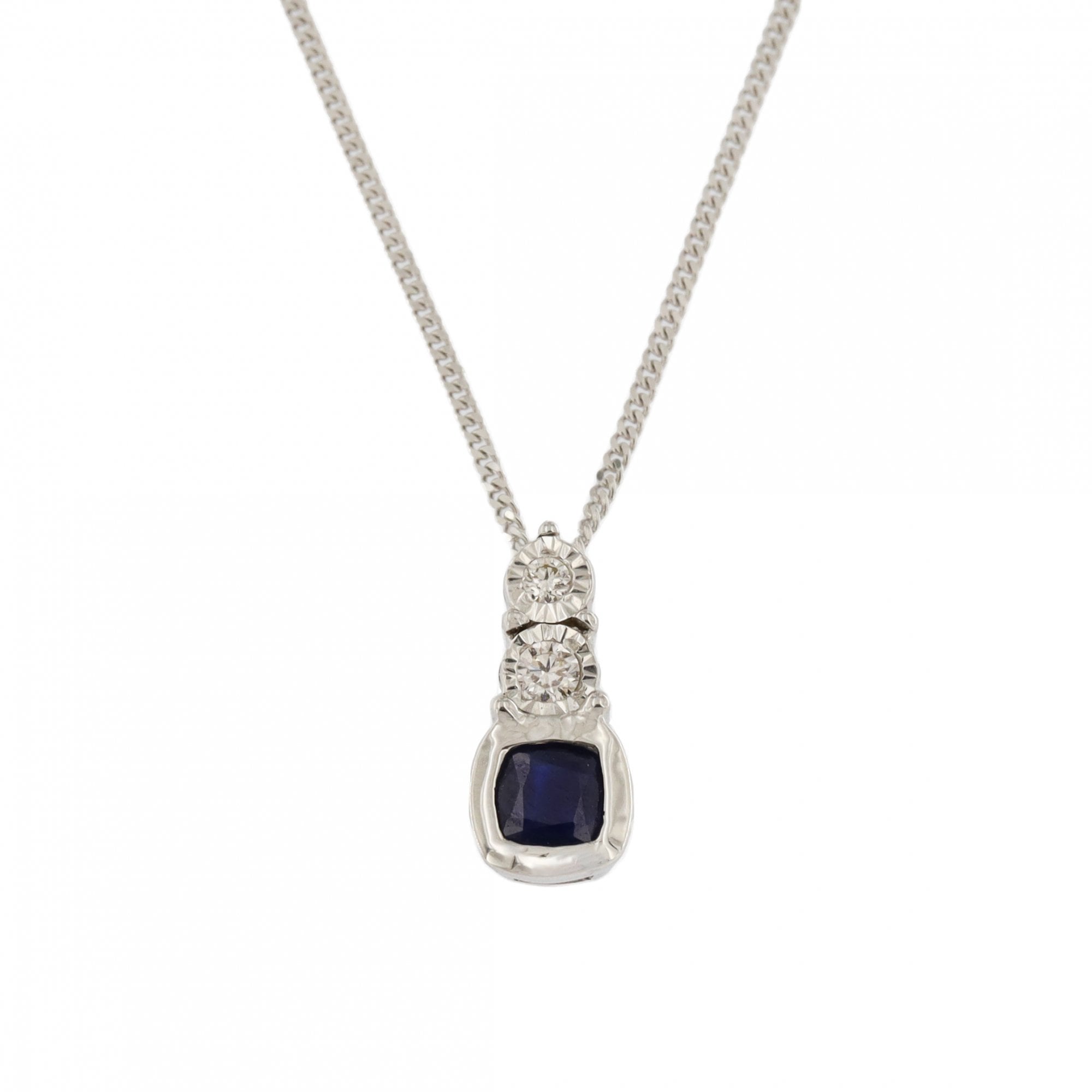 9ct White Gold Sapphire & Diamond Pendant & Chain
