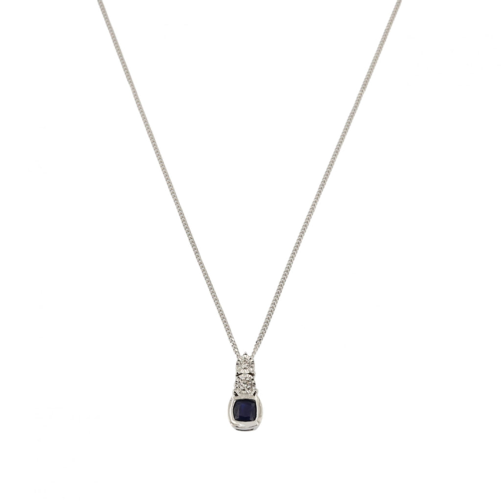 9ct White Gold Sapphire & Diamond Pendant & Chain