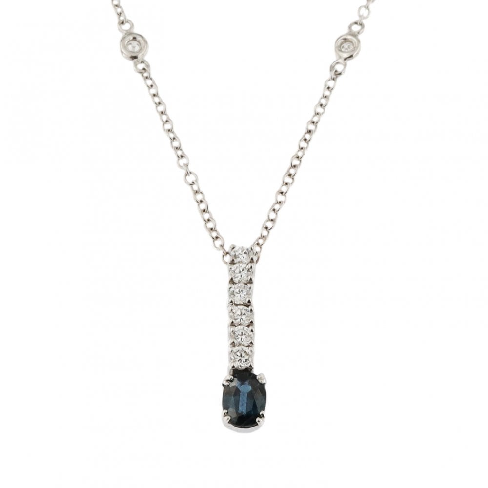 18ct White Gold Sapphire & Diamond Pendant & Chain