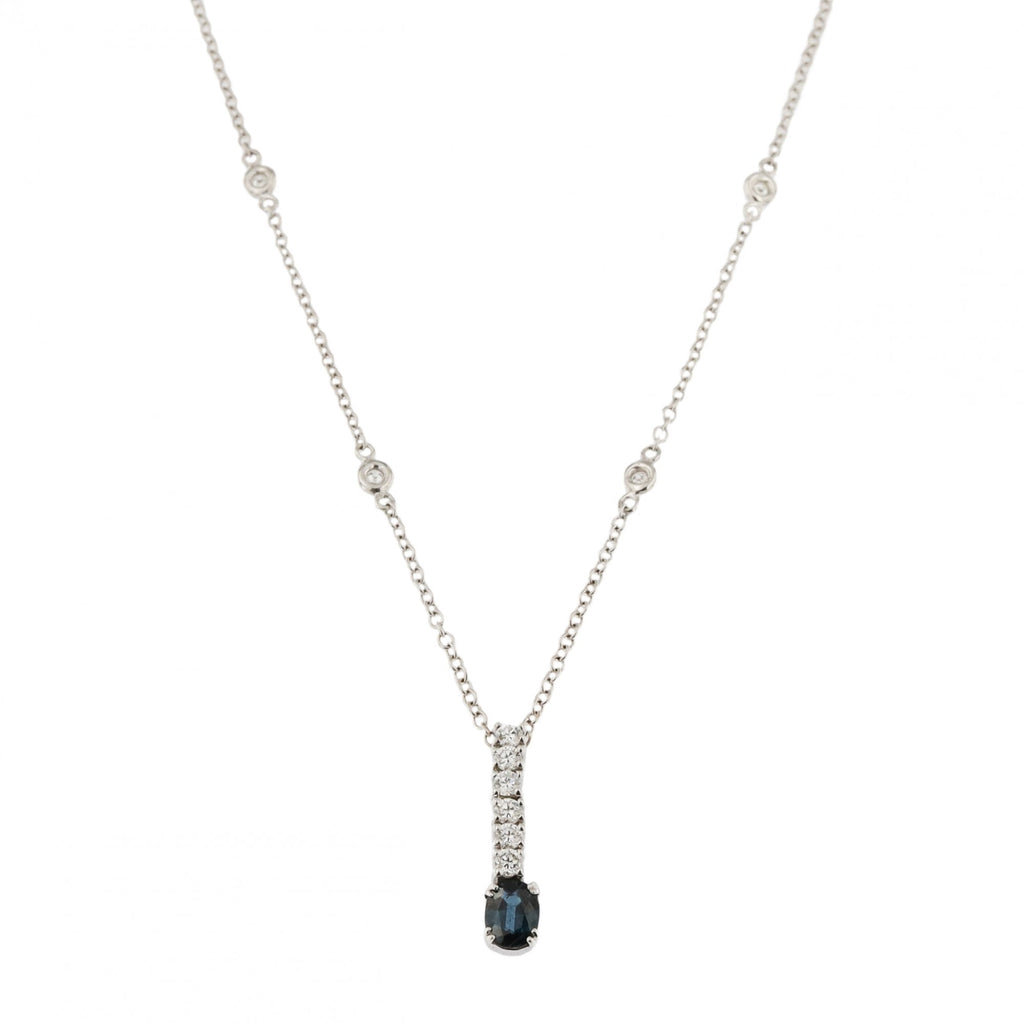 18ct White Gold Sapphire & Diamond Pendant & Chain