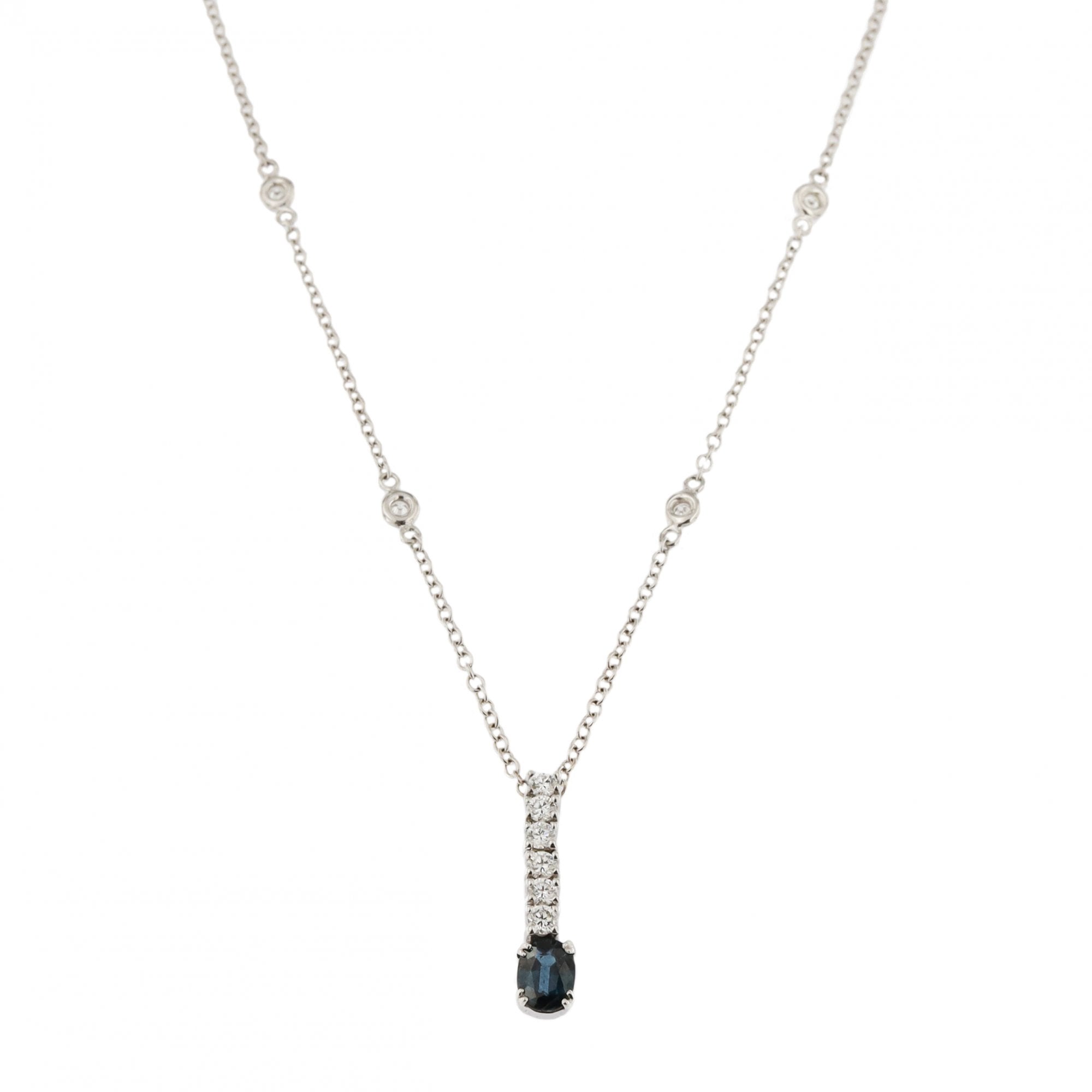 18ct White Gold Sapphire & Diamond Pendant & Chain