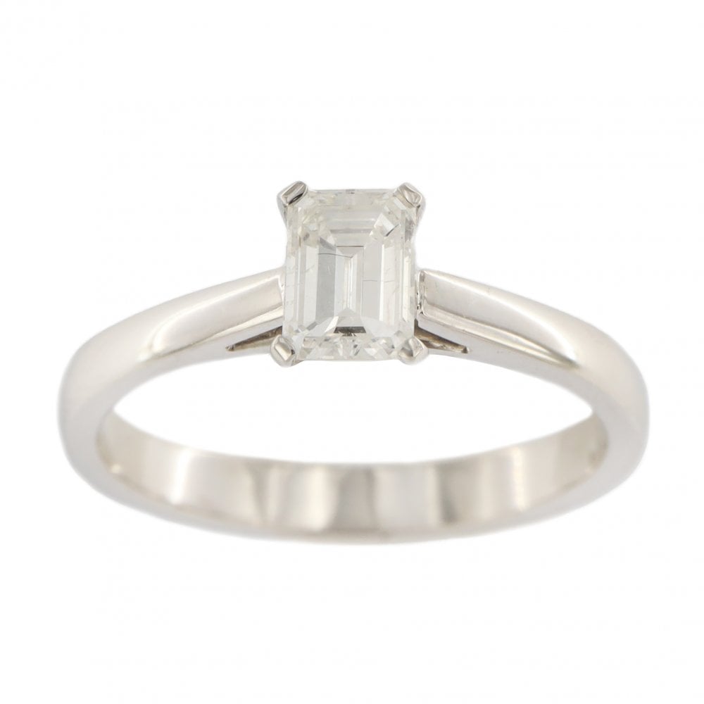 18ct White Gold Diamond Emerald Cut 0.51ct Single Stone Ring