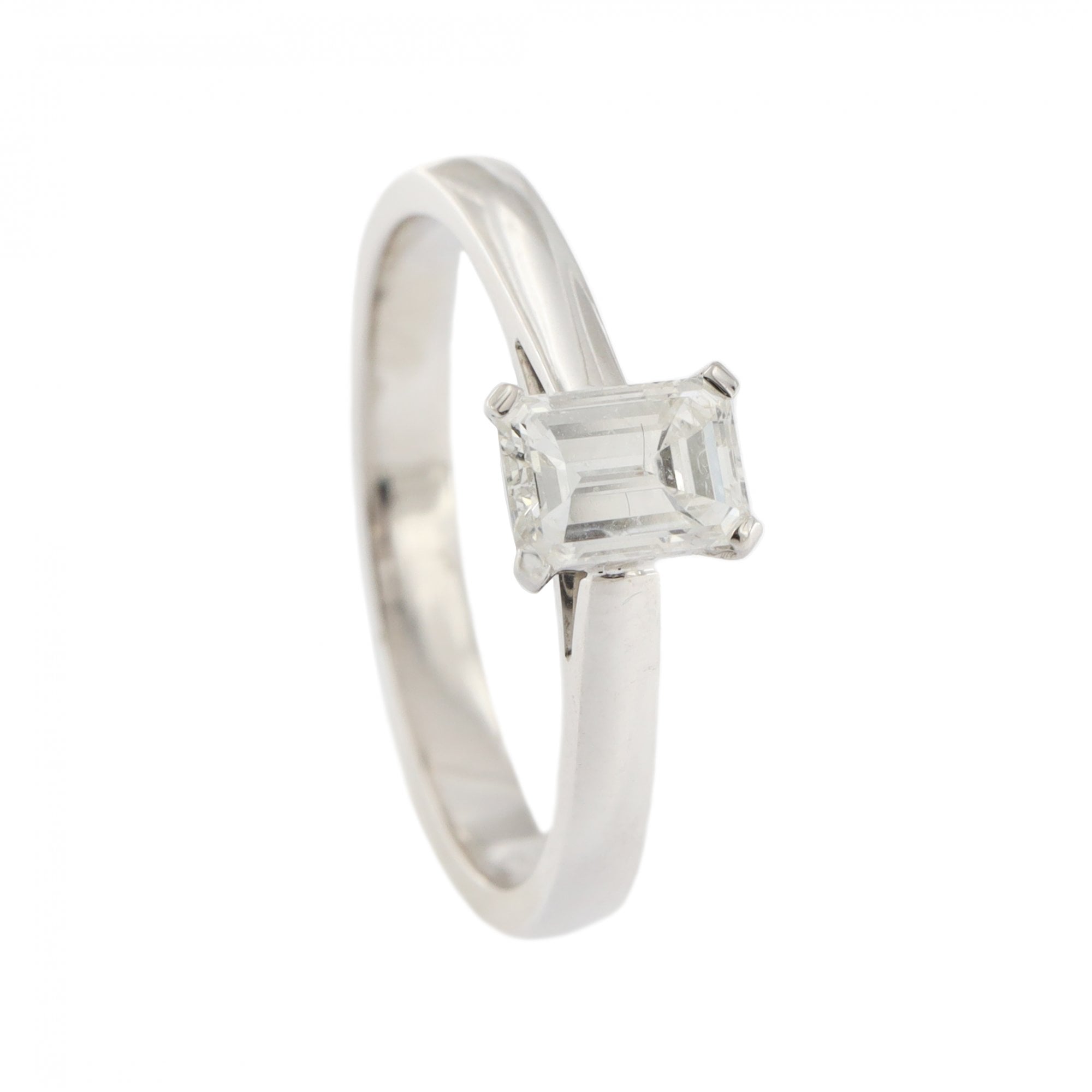 18ct White Gold Diamond Emerald Cut 0.51ct Single Stone Ring