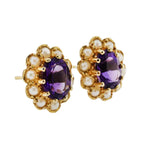 9ct Yellow Gold Amethyst & Seed Pearl Earrings