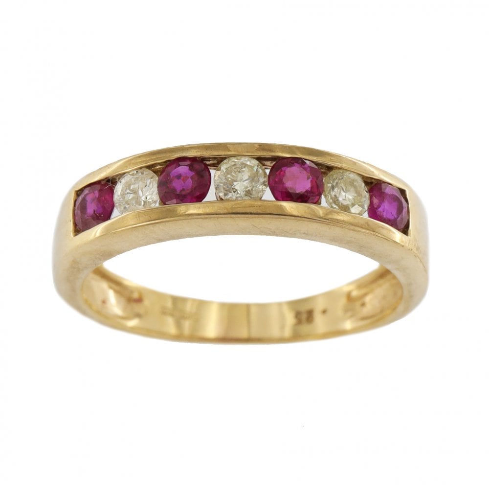 9ct Yellow Gold Ruby & Diamond 1/2 Eternity Ring