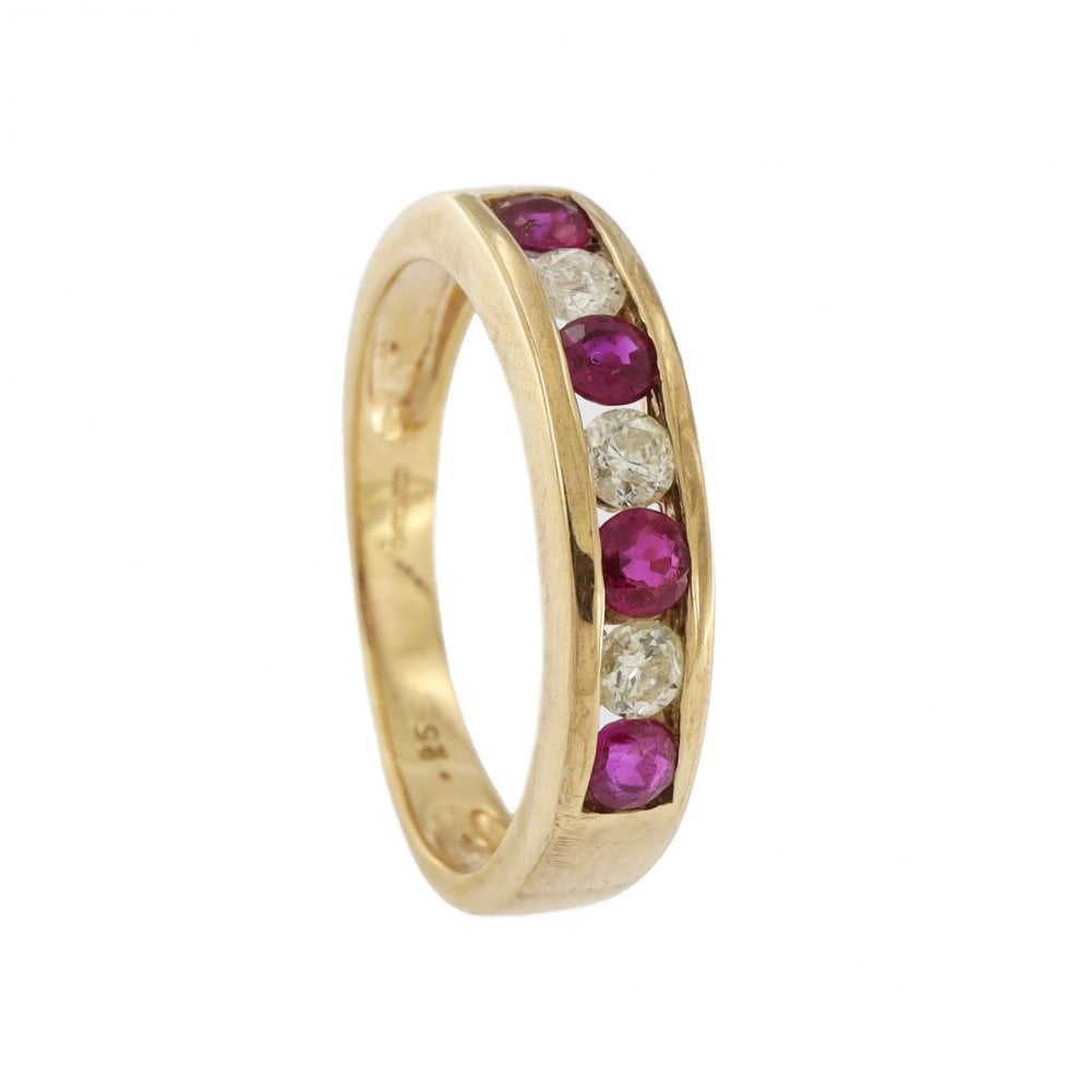 9ct Yellow Gold Ruby & Diamond 1/2 Eternity Ring