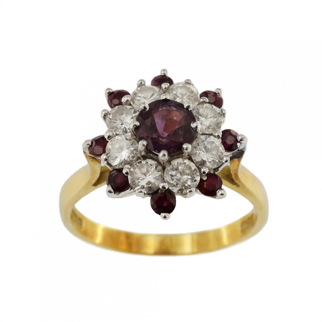 18ct Yellow Gold Ruby & Diamond Cluster Ring