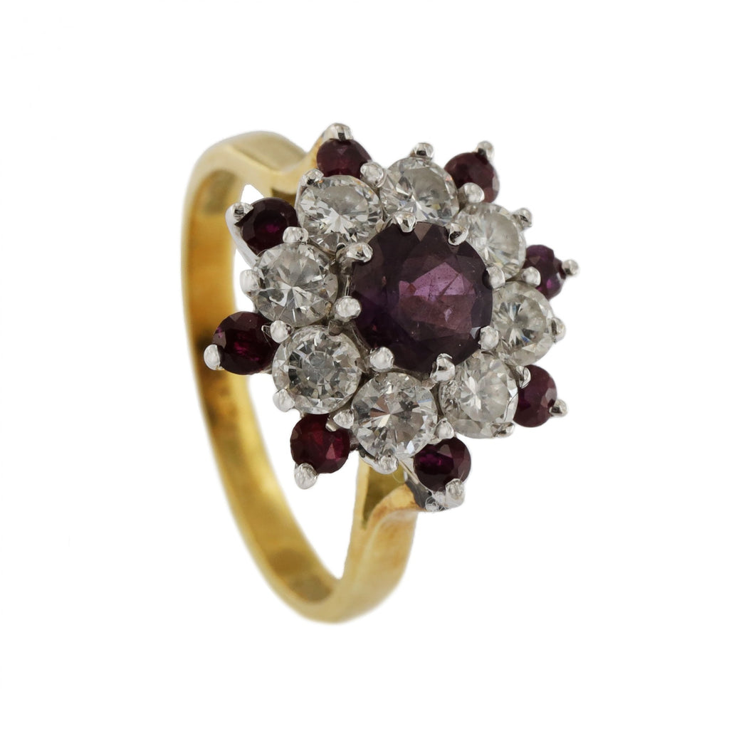 18ct Yellow Gold Ruby & Diamond Cluster Ring