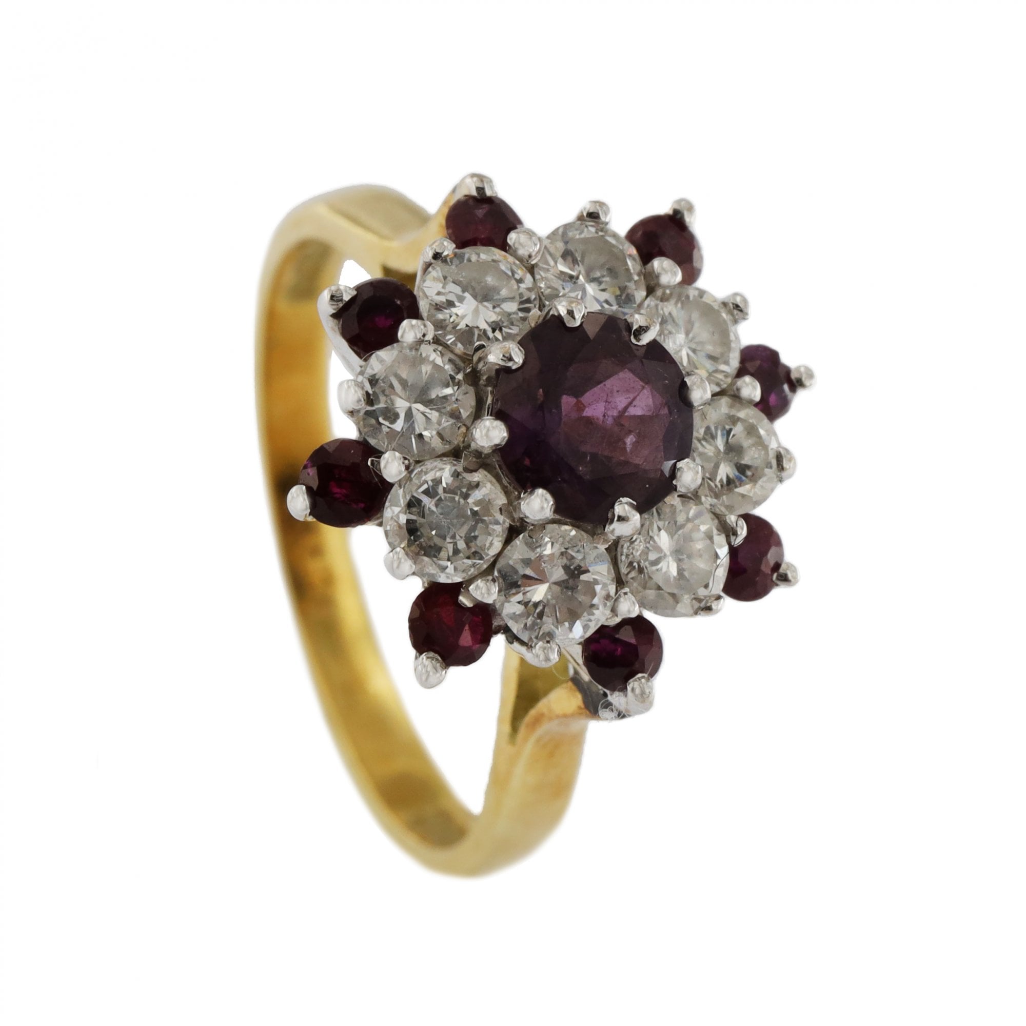 18ct Yellow Gold Ruby & Diamond Cluster Ring