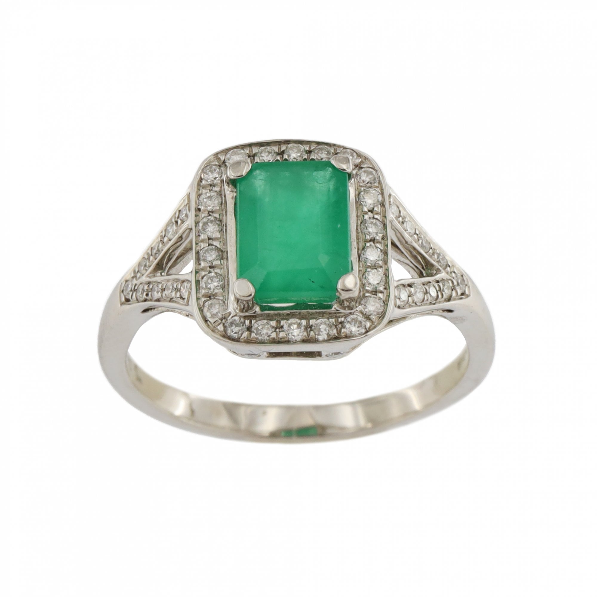 Platinum Emerald 1.00ct & Diamond Cluster Ring