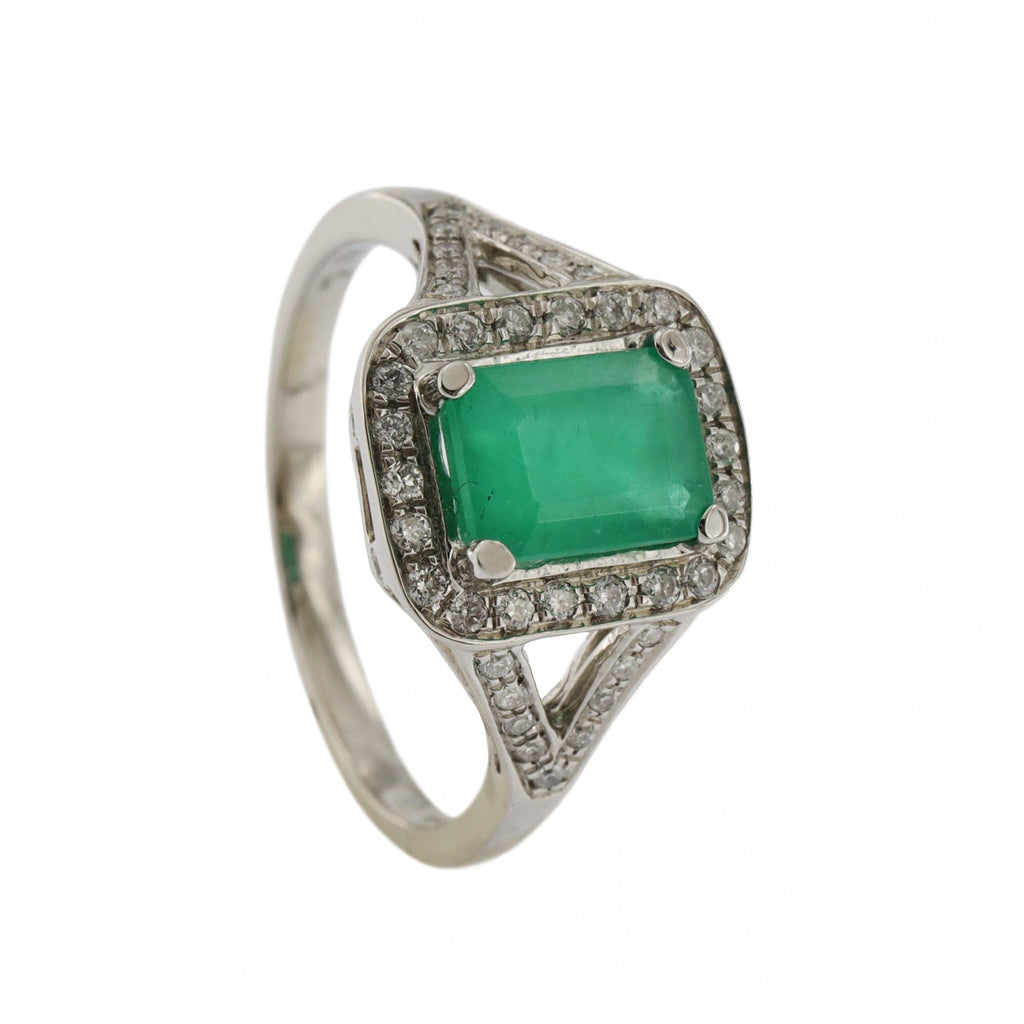 Platinum Emerald 1.00ct & Diamond Cluster Ring
