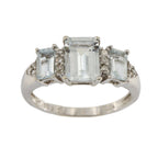 9ct White Gold 3 Stone Aquamarine & Diamond Ring