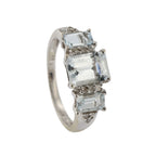 9ct White Gold 3 Stone Aquamarine & Diamond Ring