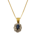 9ct Yellow Gold Sapphire & Diamond Cluster Pendant & Chain