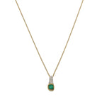 9ct Yellow Gold Emerald & Diamond Cushion Pendant & Chain