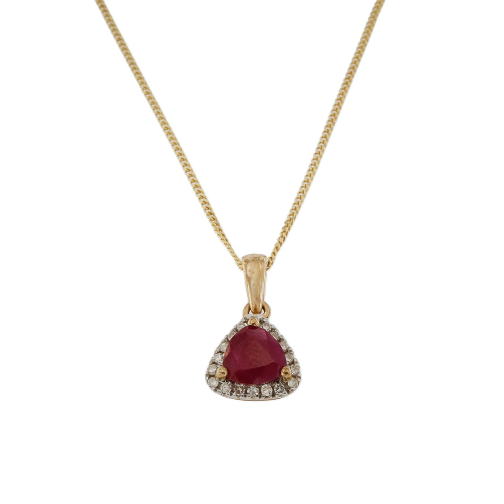 9ct Yellow Gold Ruby & Diamond Cluster & Chain