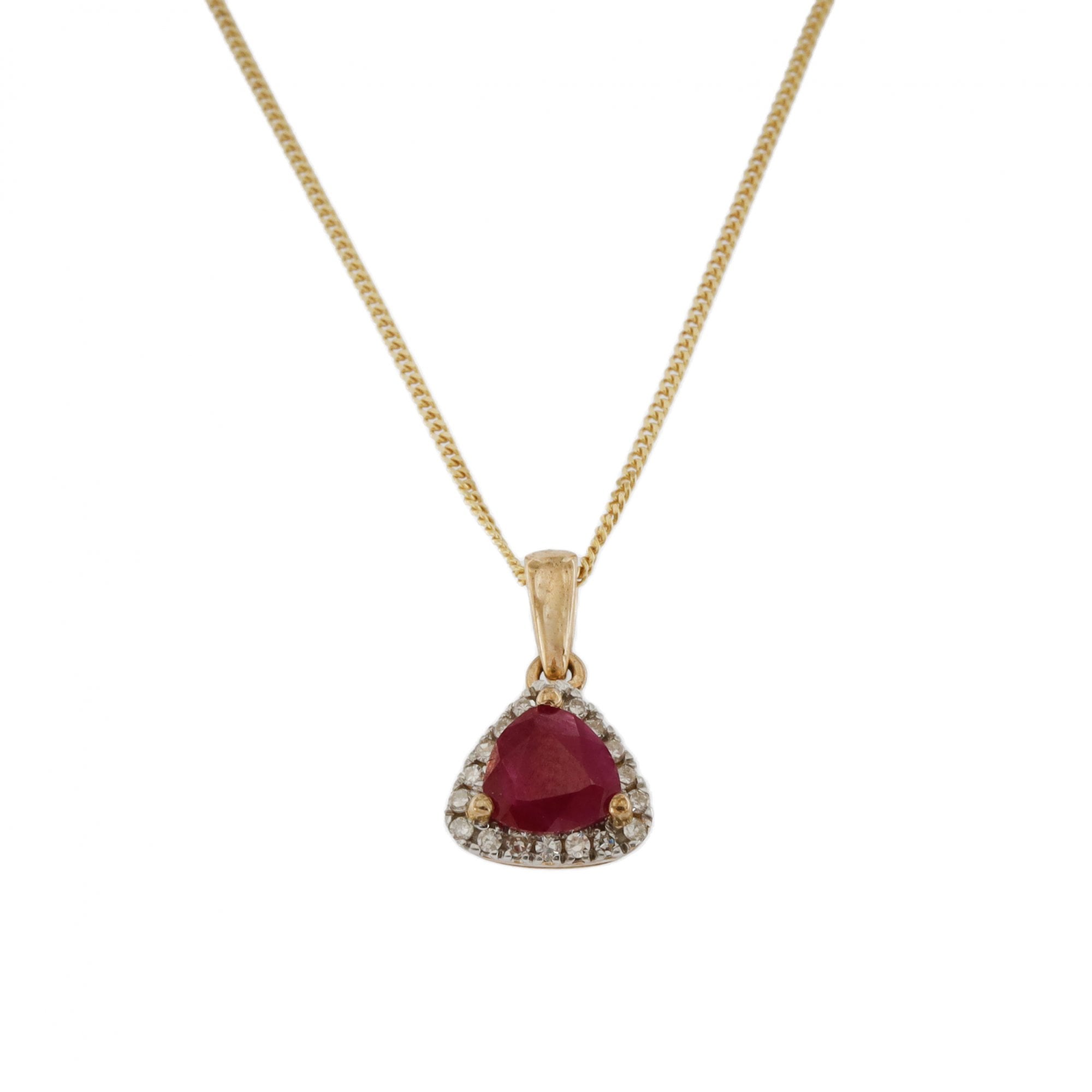9ct Yellow Gold Ruby & Diamond Cluster & Chain