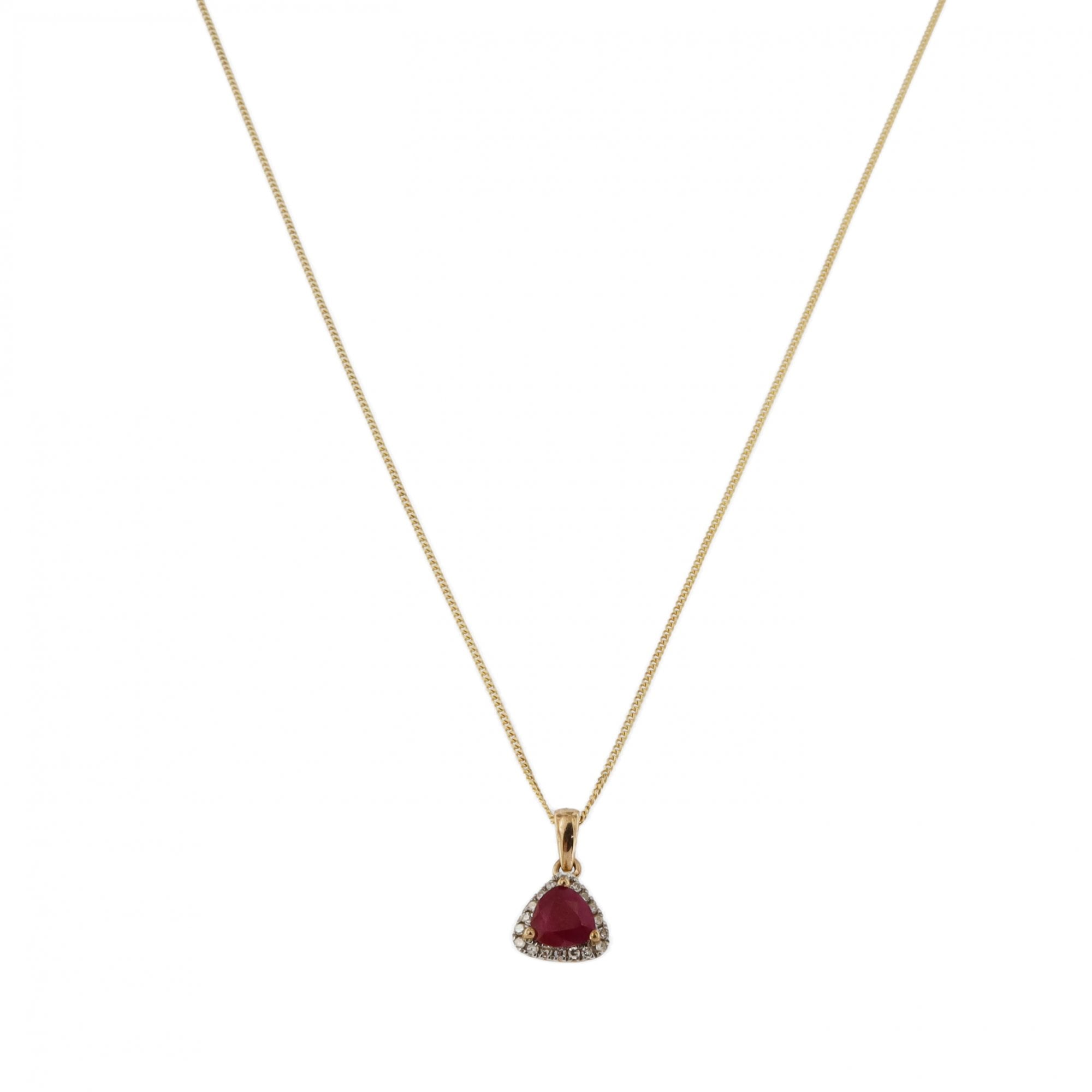 9ct Yellow Gold Ruby & Diamond Cluster & Chain