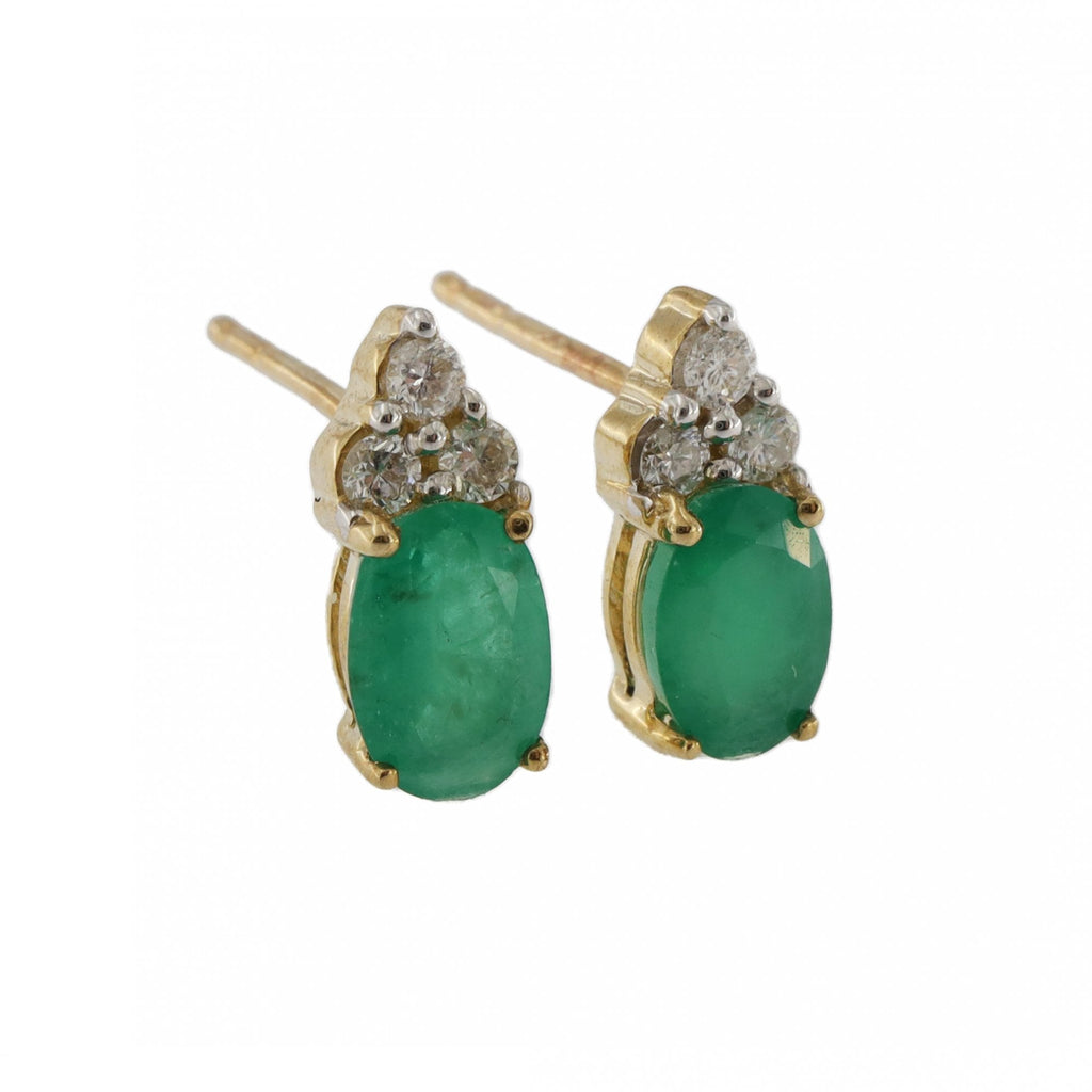 9ct Yellow Gold Emerald & Diamond Stud Earrings