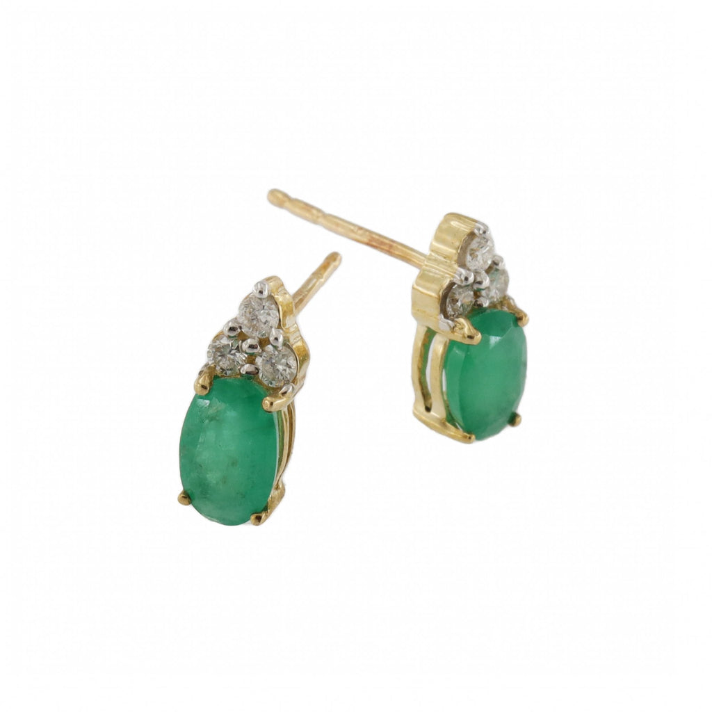 9ct Yellow Gold Emerald & Diamond Stud Earrings