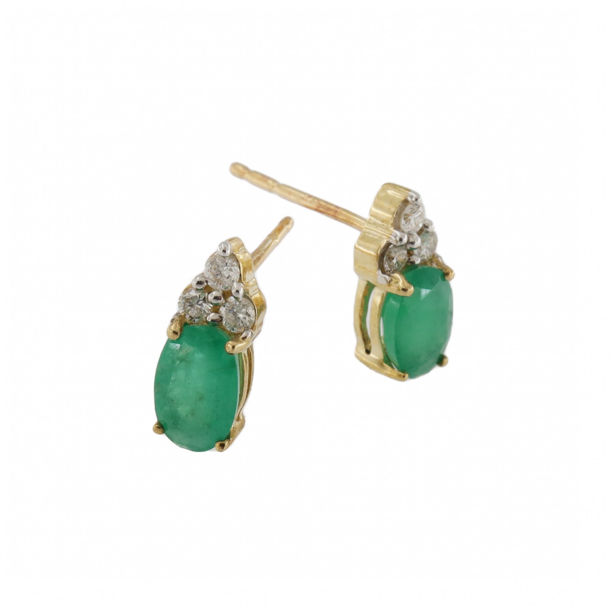 9ct Yellow Gold Emerald & Diamond Stud Earrings