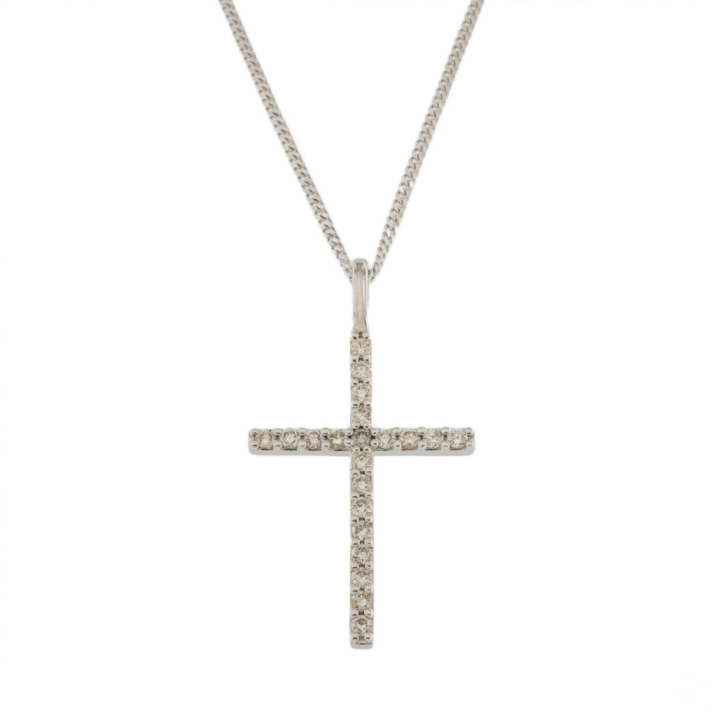 9ct White Gold Diamond Cross 0.21ct & Chain