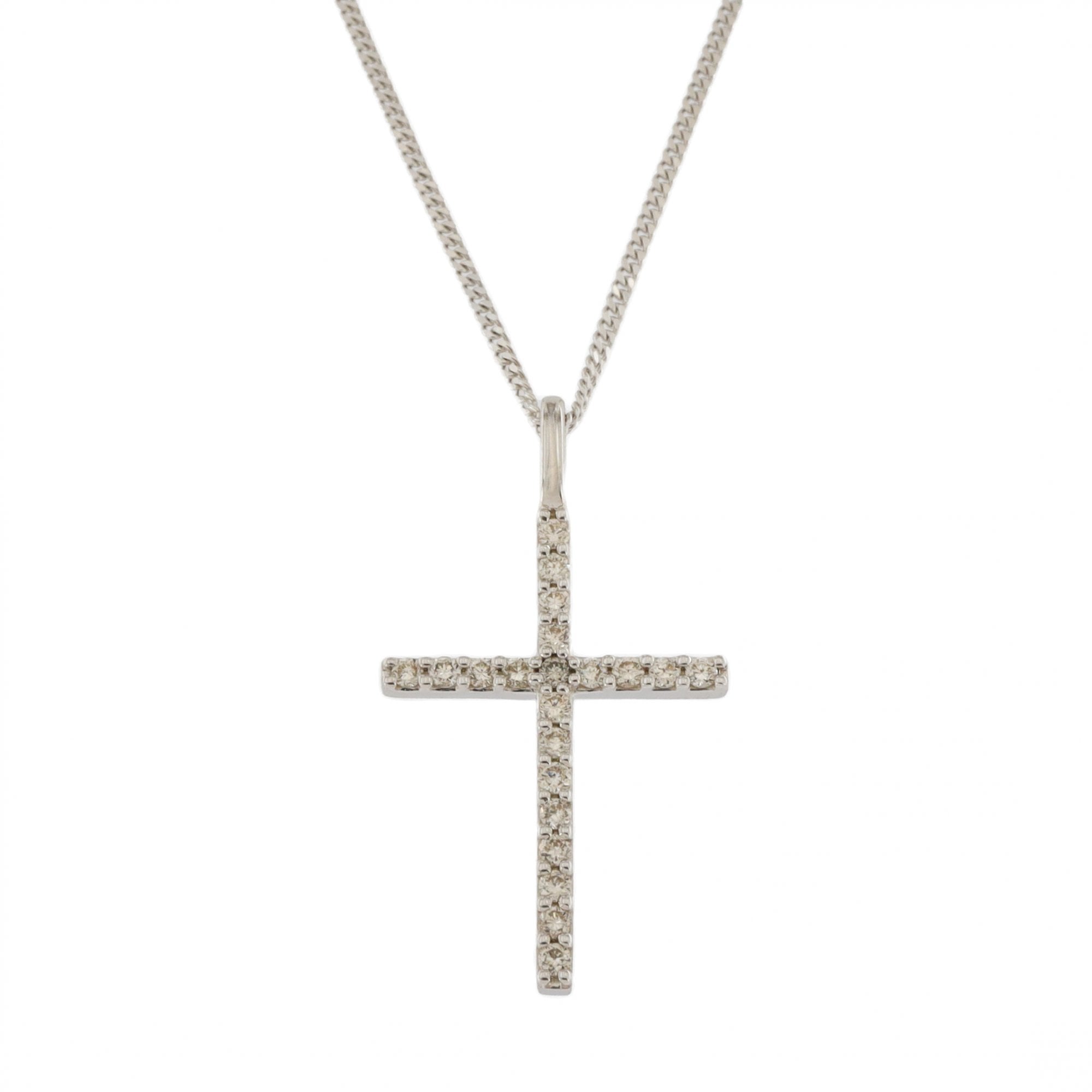 9ct White Gold Diamond Cross 0.21ct & Chain