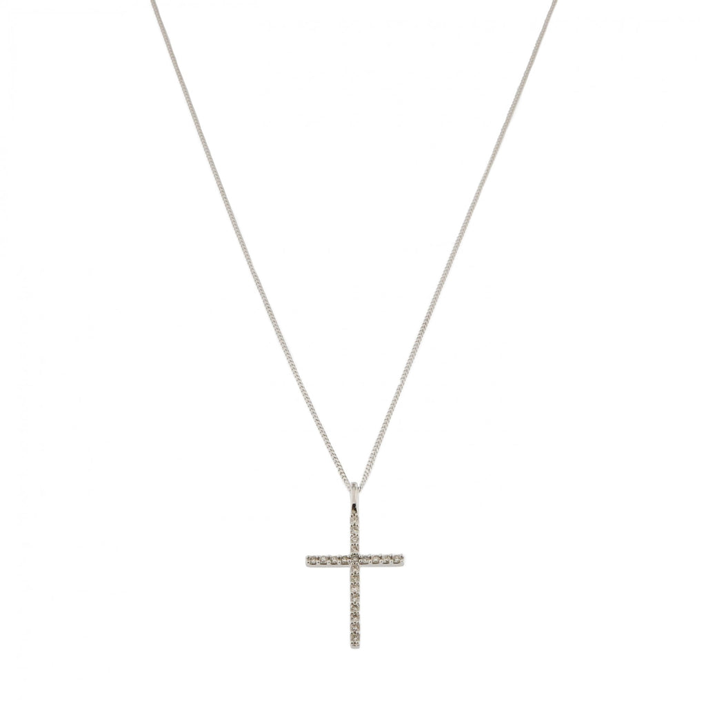 9ct White Gold Diamond Cross 0.21ct & Chain