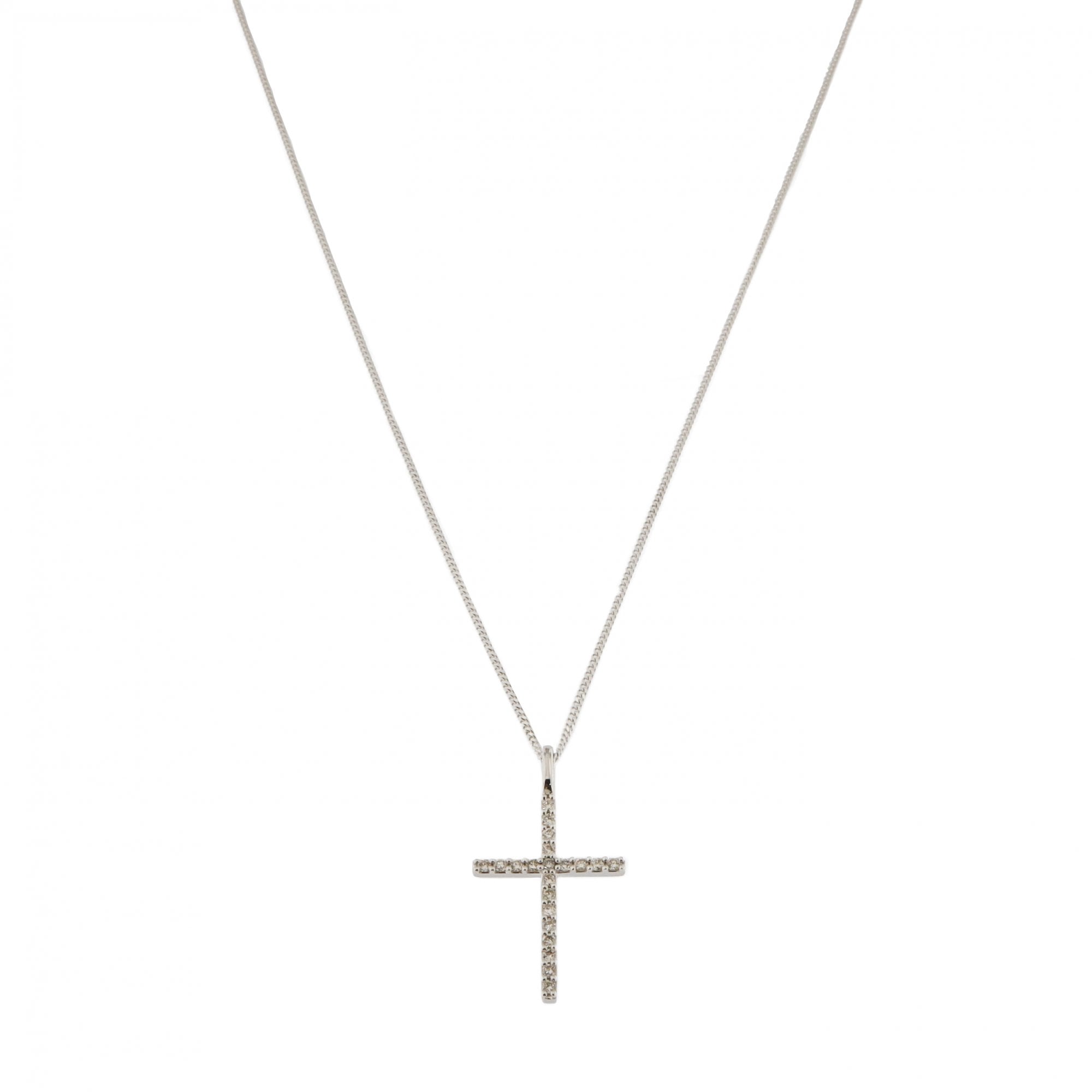 9ct White Gold Diamond Cross 0.21ct & Chain