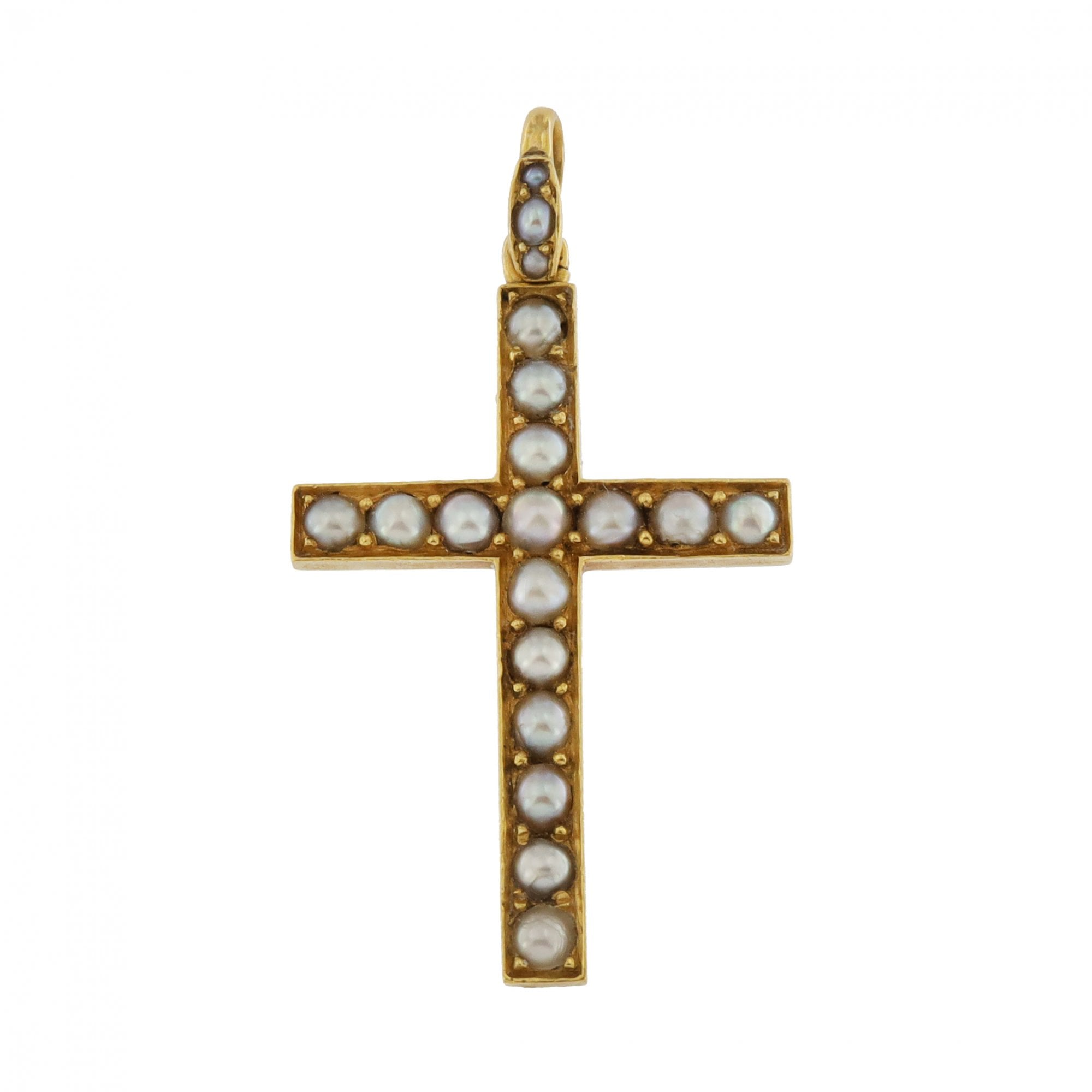 14ct Yellow Gold Seedpearl Cross