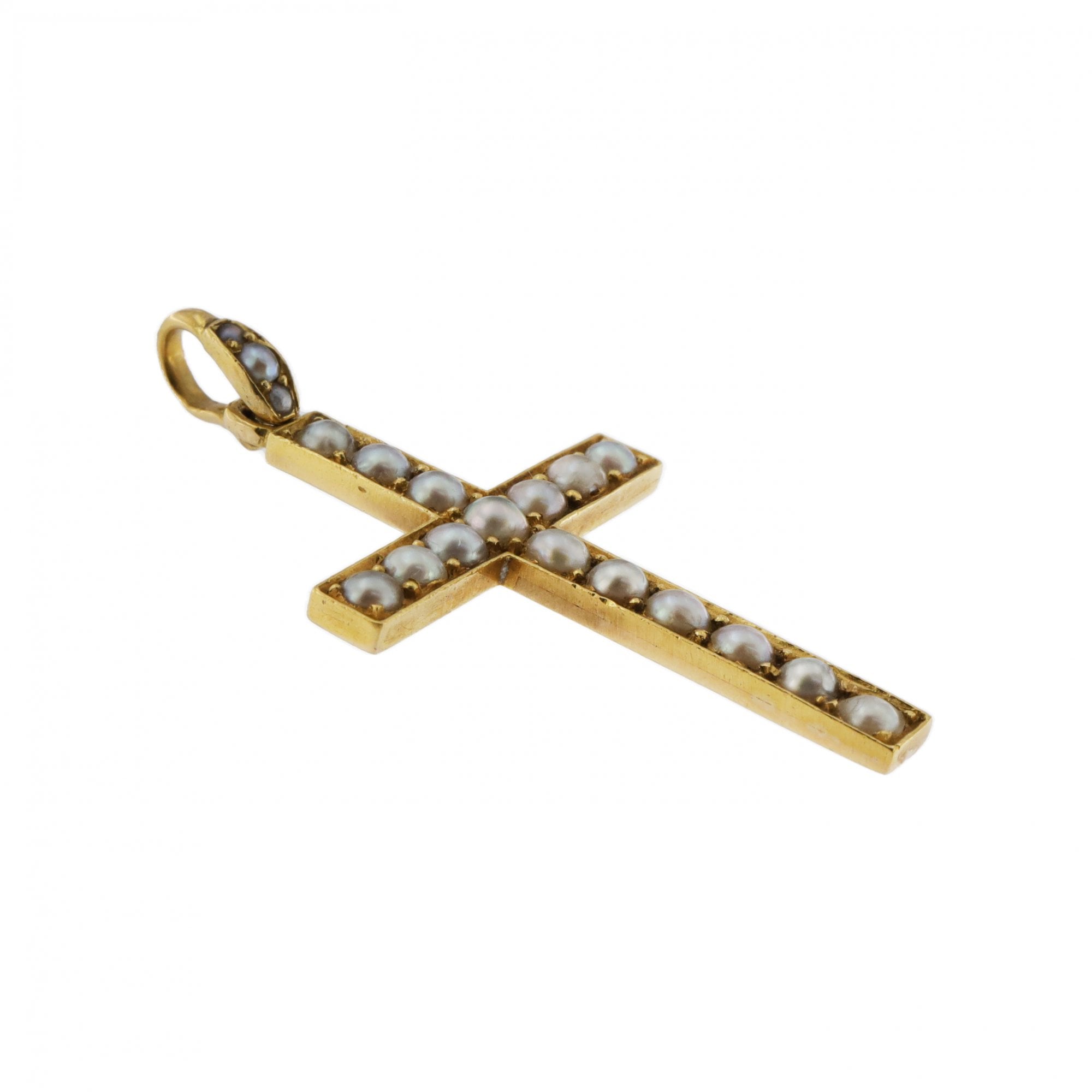 14ct Yellow Gold Seedpearl Cross