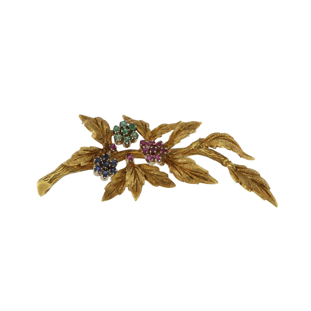 18ct White Gold Sapphire, Ruby & Emerald Brooch