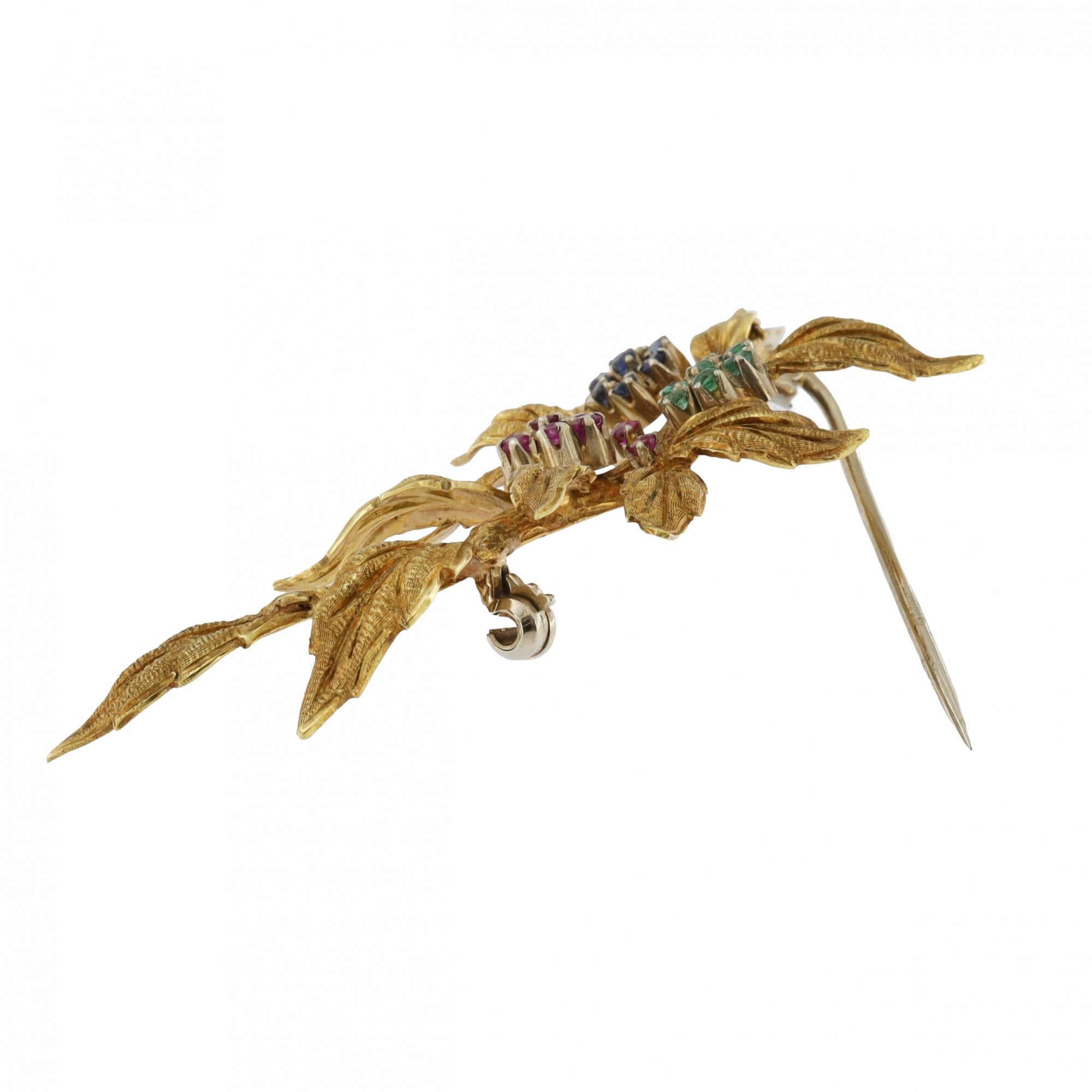 18ct White Gold Sapphire, Ruby & Emerald Brooch